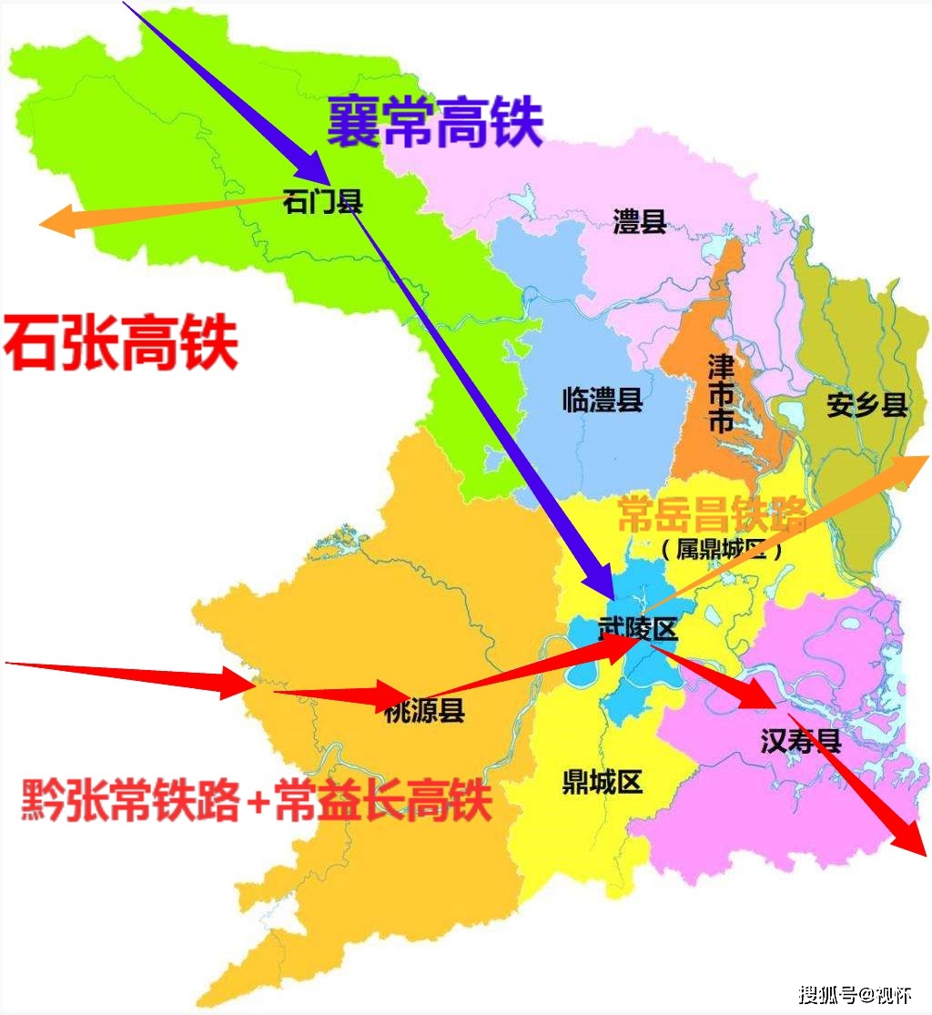 而常德除了市区外,其它城市未来基本都只有1条高铁线路经过.