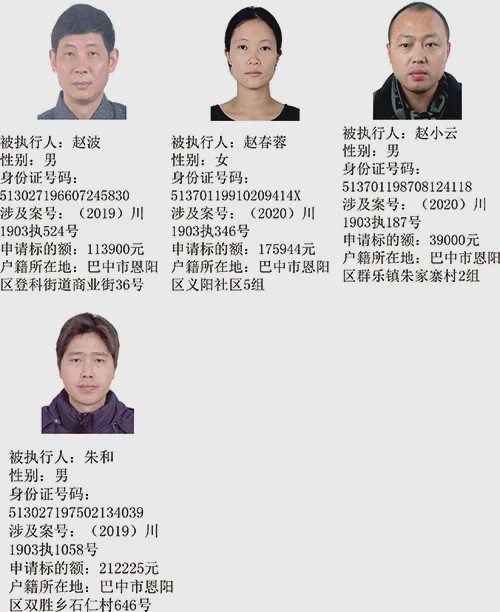 南江县失信被执行人名单