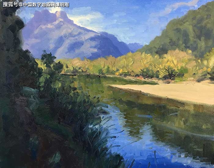如何绘制这幅新西兰河的风景 中国数字油画网分享