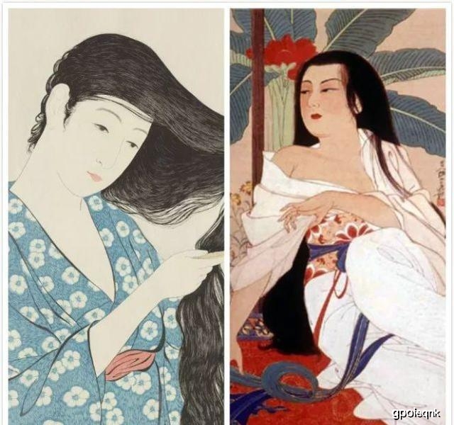 左为日本浮世绘,右为张大千《午息图》