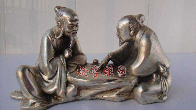 下棋对弈人物雕塑,古代民俗雕塑,棋文化雕塑