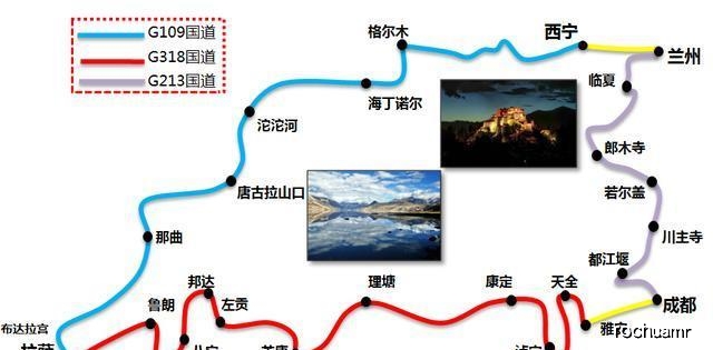 成都自驾川藏线到拉萨,一共有5条线路组合,传统318国道川藏线(下图