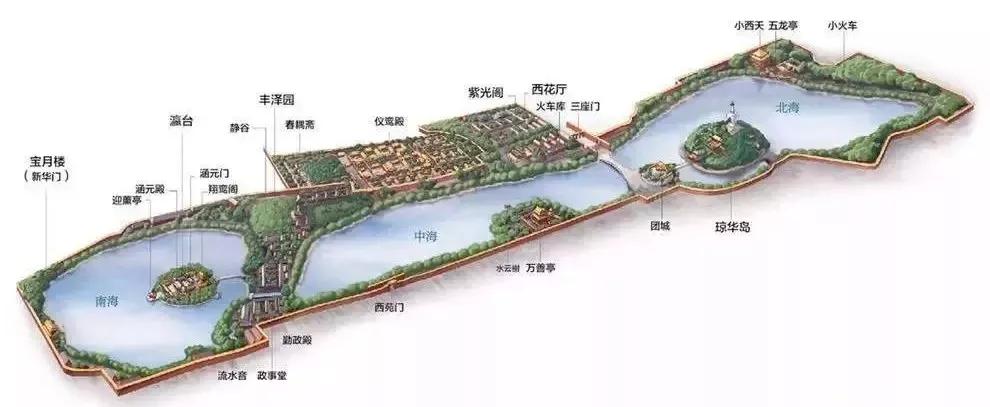西苑水面大约占园林总面积的二分之一.