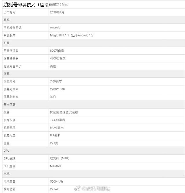 华为X10 Max参数配置详解