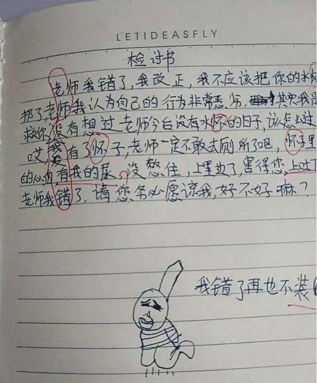 小学生被罚写检讨书,字里行间却"暗藏玄机",老师:重写