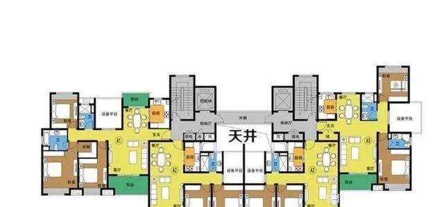 为了让空间显得更加宽敞,两梯四户的房子拿其中一个户型和一梯两户的