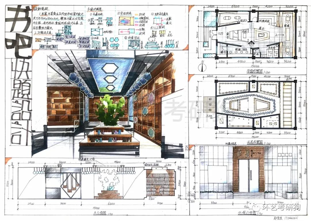 室内快题丨阅读空间书店书吧书房专题作品集锦环艺考研狗