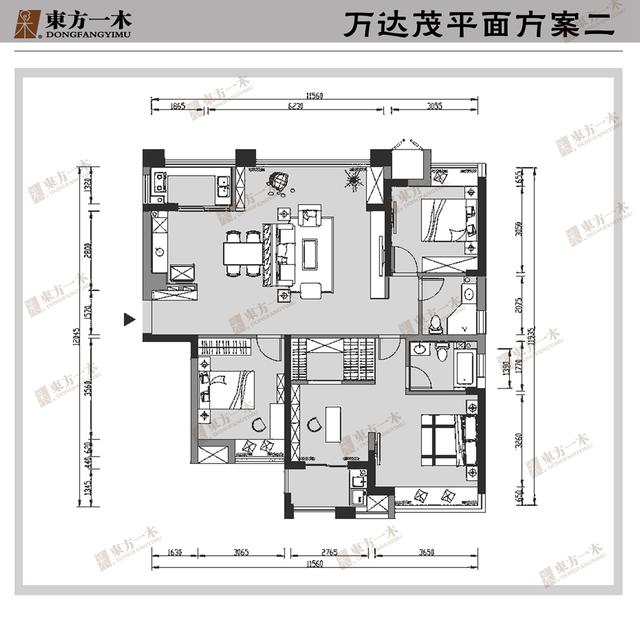 东方一木装饰┃南京万达茂御湖仕家140㎡户型图┃现代