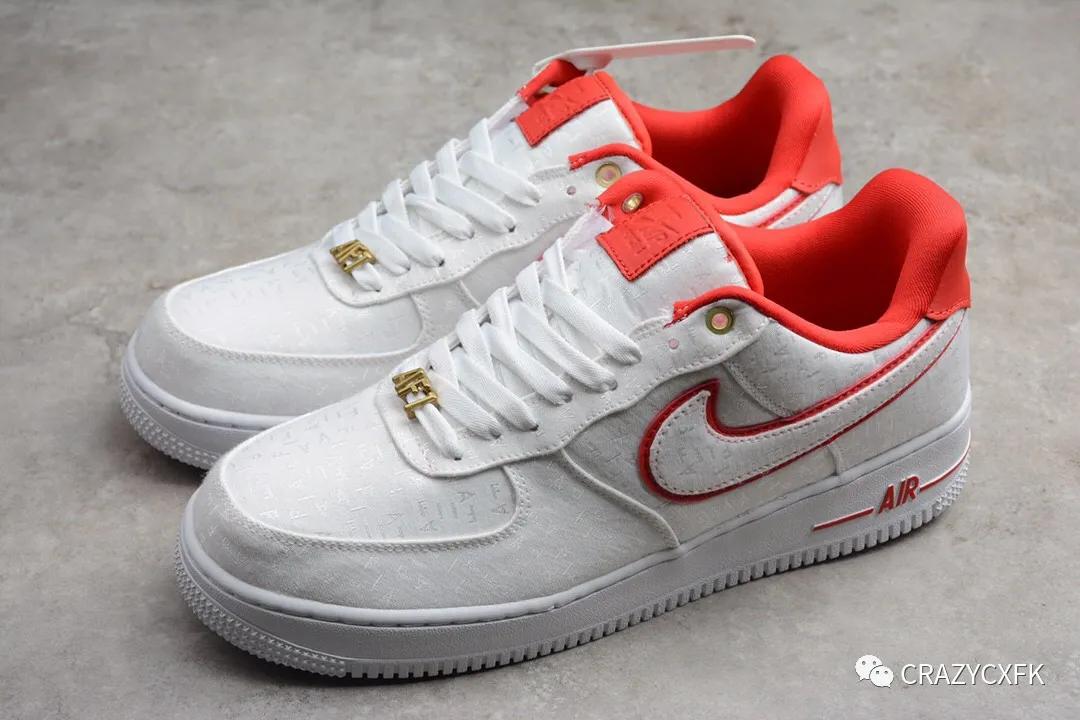 耐克nike air force 1 sportswear 空军一号白红丝绸刺绣板鞋