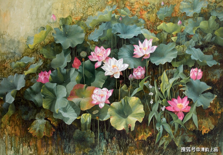 油画家吴富荣牡丹,荷花油画作品欣赏