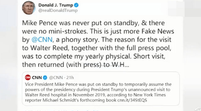 特朗普否认曾中风:假新闻!在我身上从未发生过