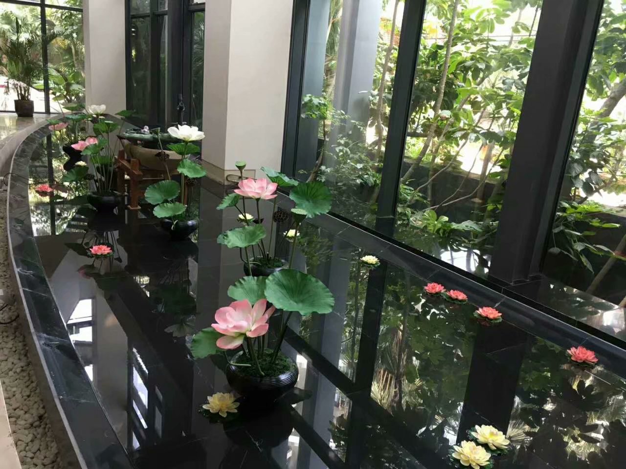 仿真荷花莲蓬头pu荷叶公园浴池装饰