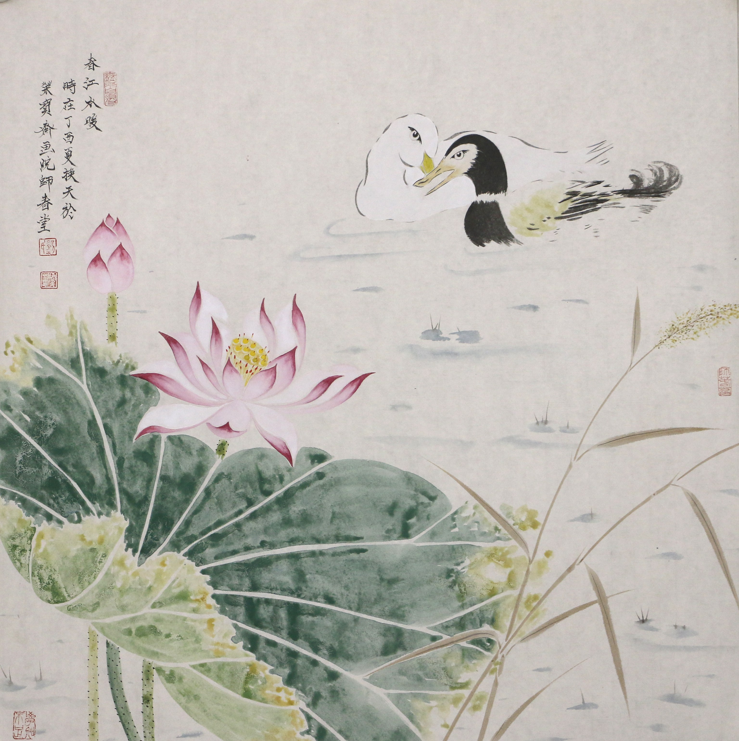 刘换天与近代绘画大师齐白石荷花作品对比欣赏