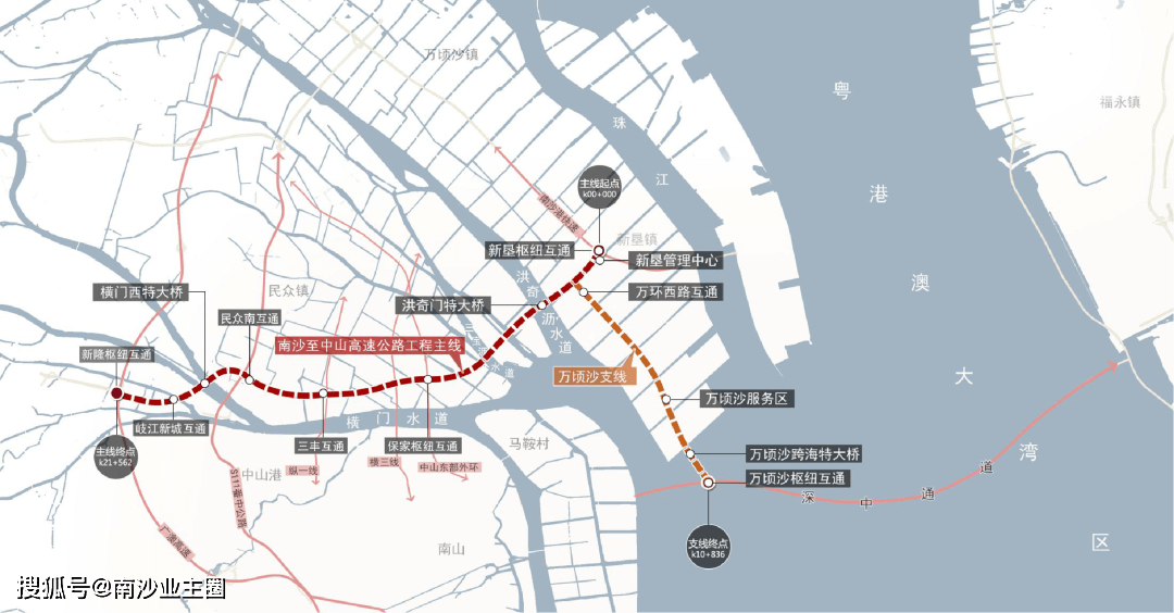 深中通道在广州南沙还规划了一条万顷沙支线.