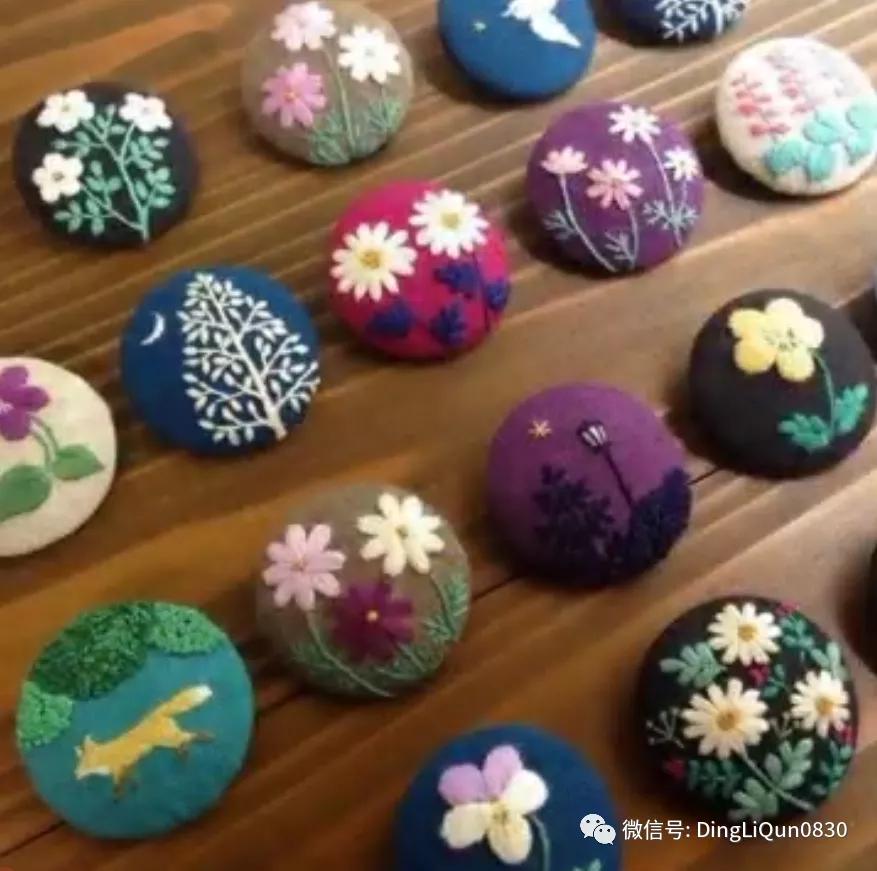 手绣|「刺绣作品」50款时尚的手绣布料纽扣，也许用的到！