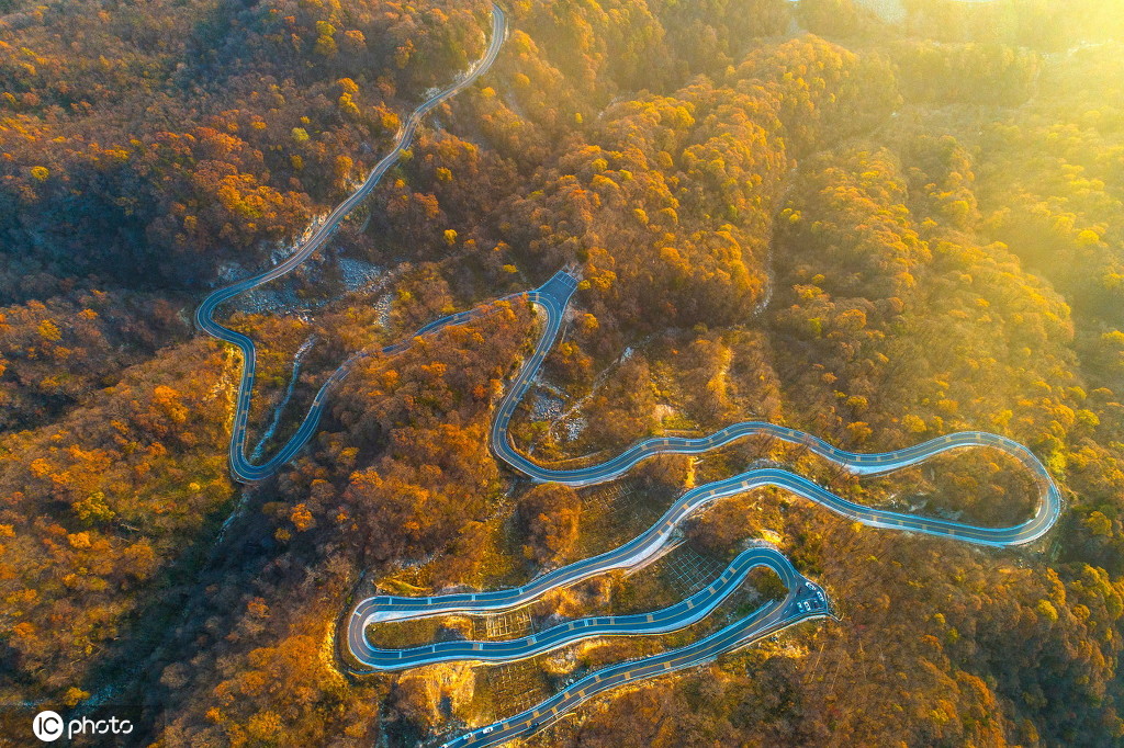 1/6初冬时节,位于大别山腹地六安市金寨县境内中国红岭公路层林尽染