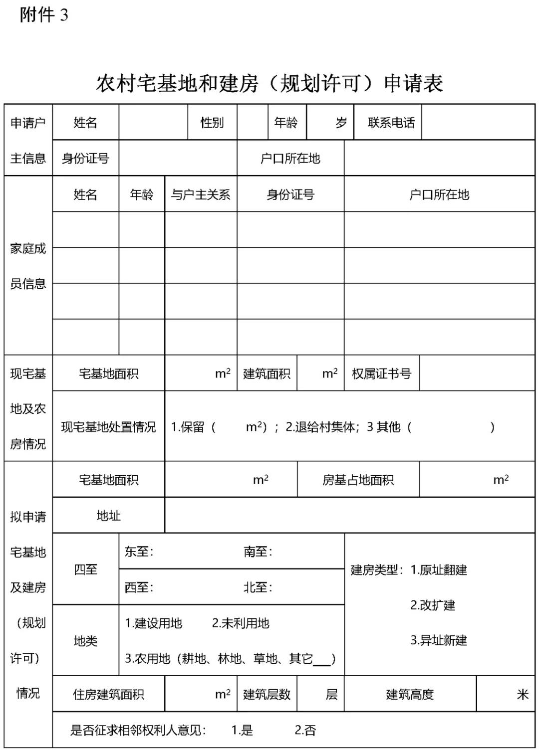 4. 农村宅基地和建房(规划许可)审批表 5. 乡村建设规划许可证 6.