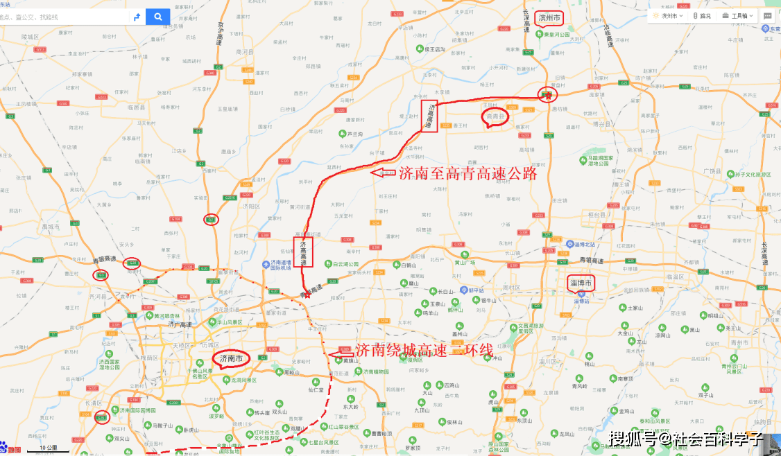 终点位于长深高速彭家枢纽立交的济南至高青高速公路,路线全长约93