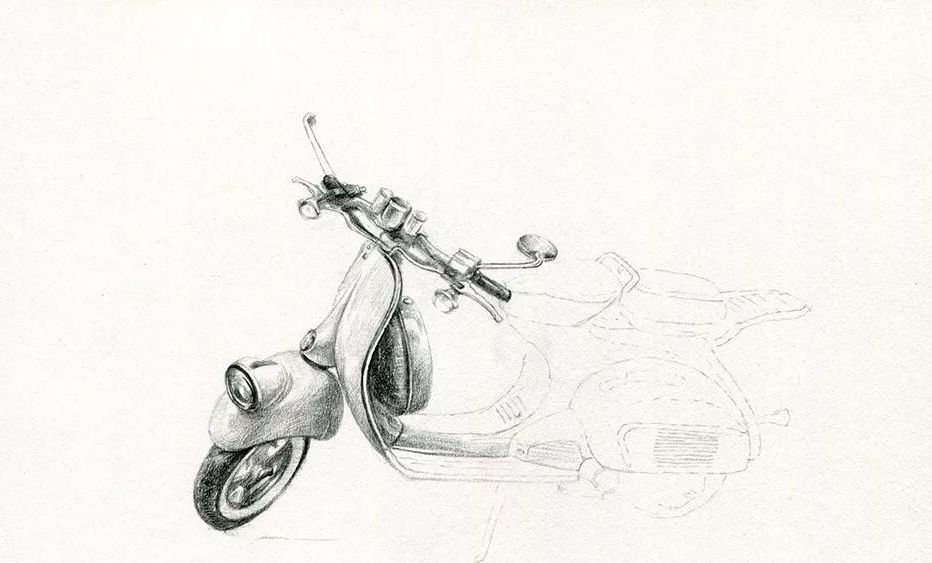 教程|素描基础教学素描与速写pdf >>>【第9步】:刻画摩托车的脚踏板