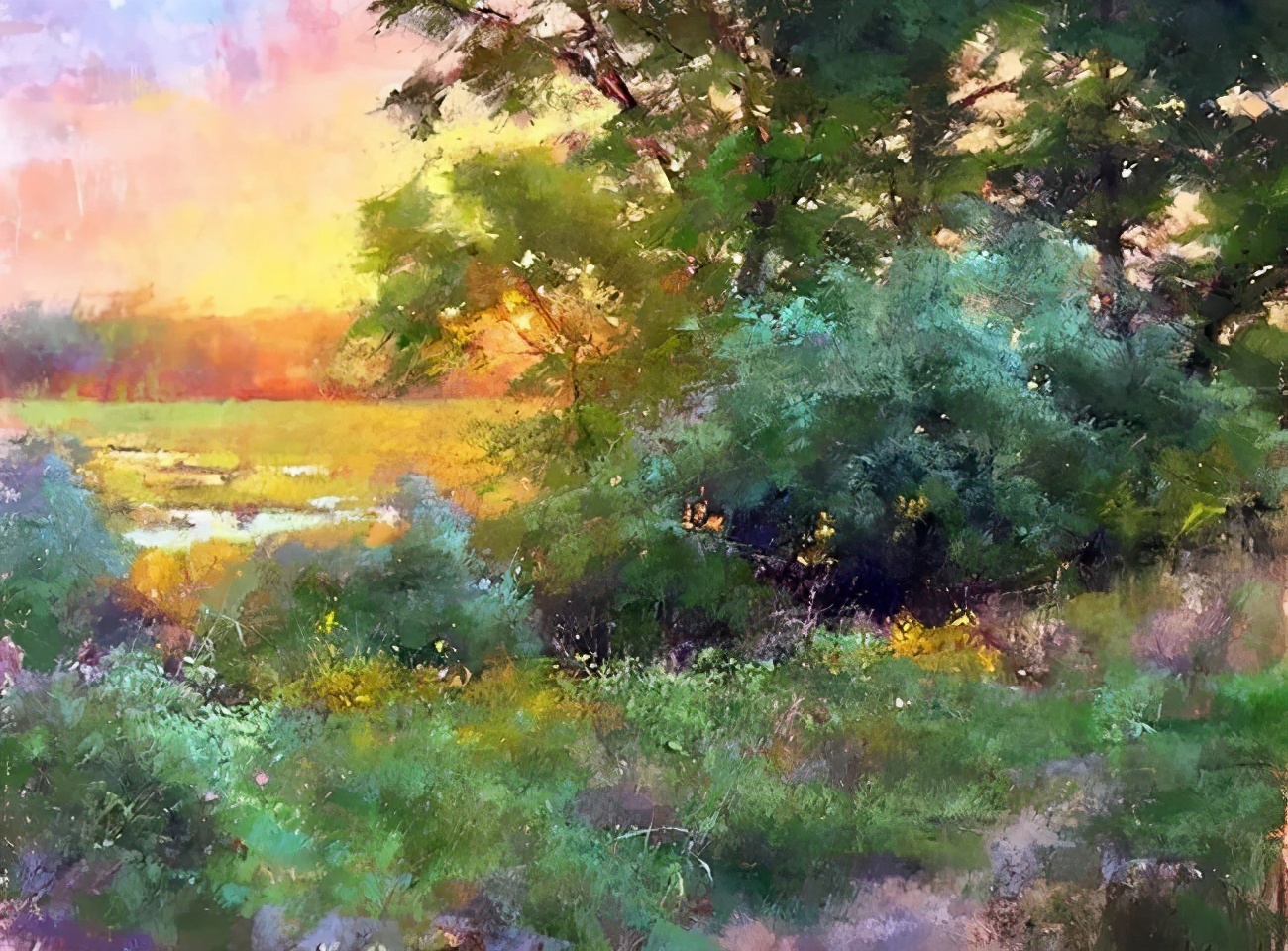 美国艺术家阿奎尔 柔和的风景油画,温馨美好!_手机搜狐网