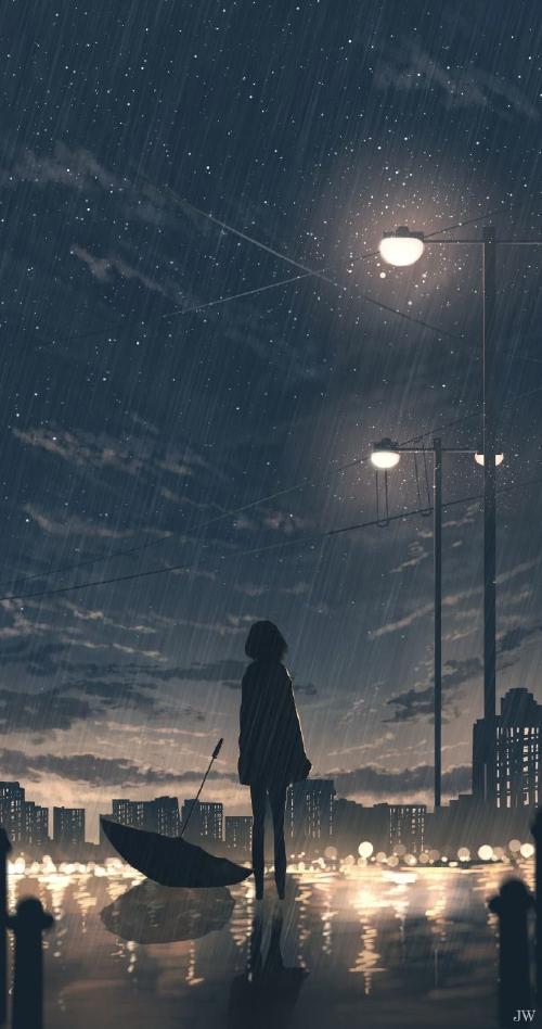 柔弱无助的雨中少女