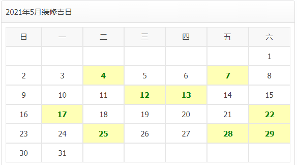 2021年装修开工吉日