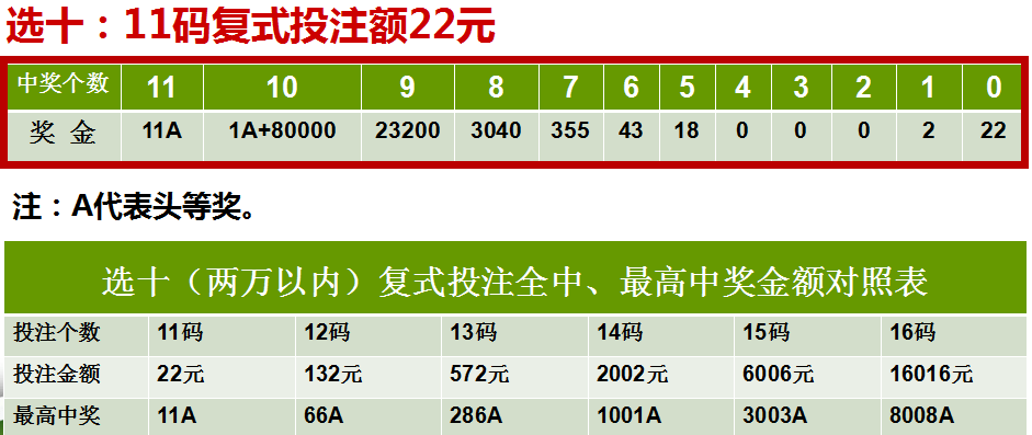 (选十玩法投注中奖表)