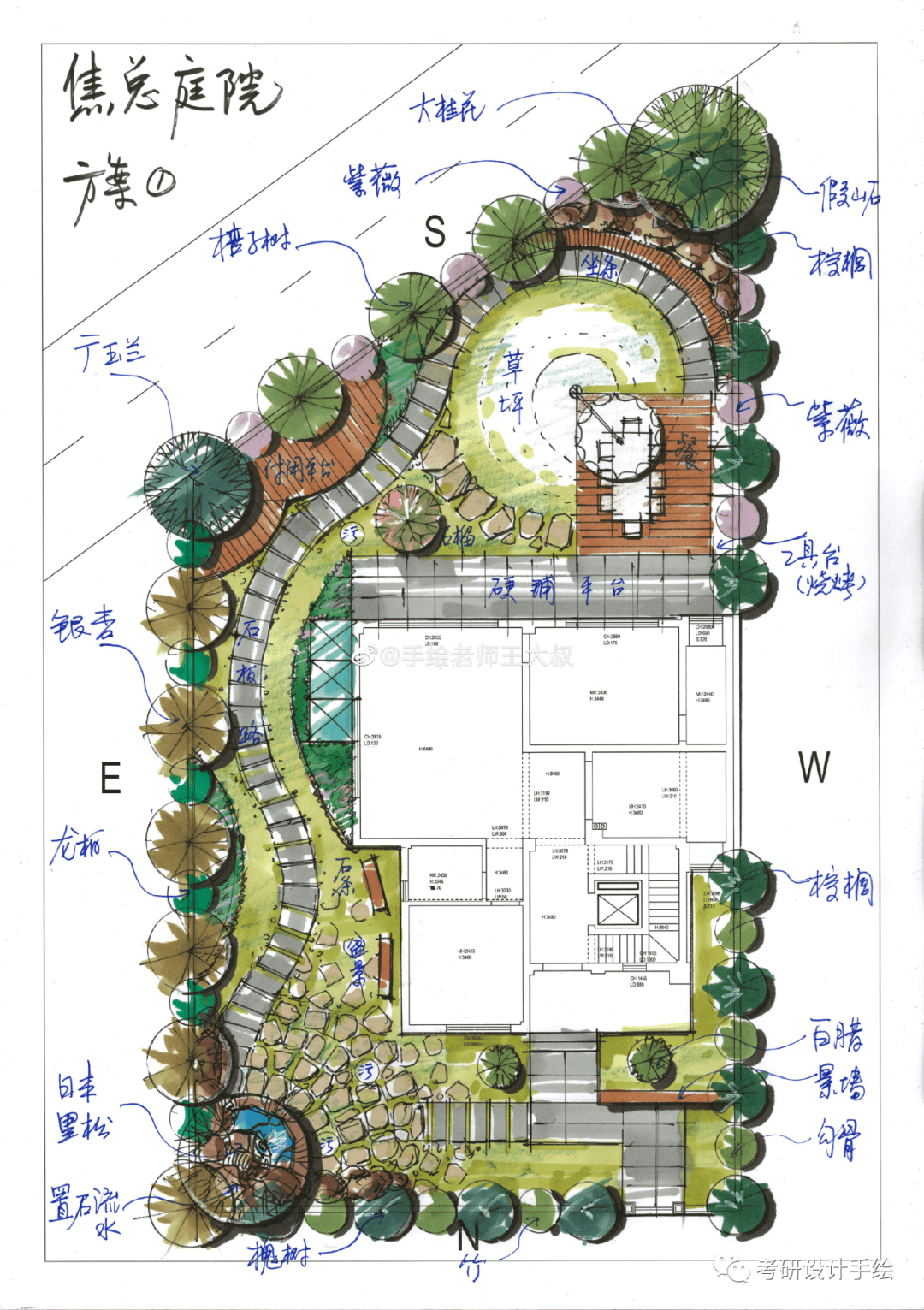 我保证这些别墅庭院手绘平面图对你都是初恋