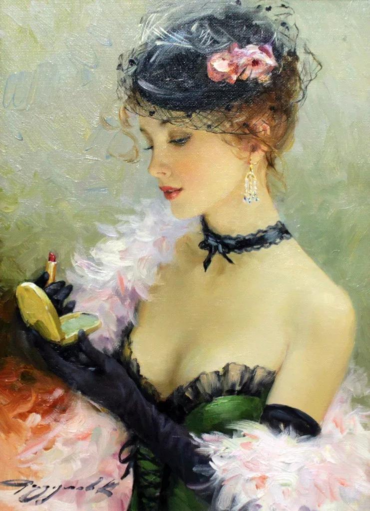 俄罗斯画家康斯坦丁油画里的女人,美丽迷人,柔软又感性