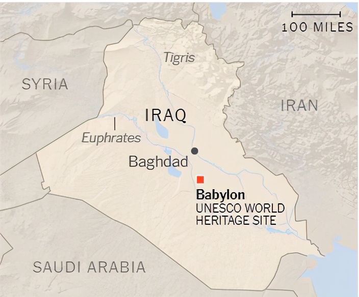 巴比伦古城位于巴格达南部约50英里(80公里).