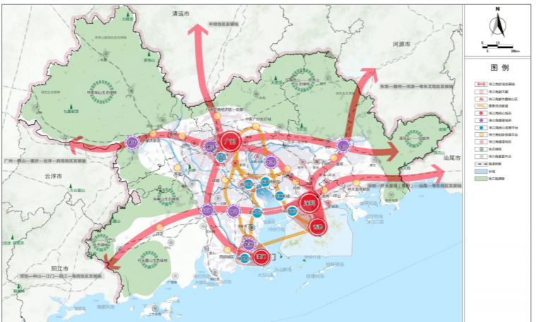 以1小时通勤圈为基本范围,建设广州都市圈,深圳都市圈,珠江口西岸都市