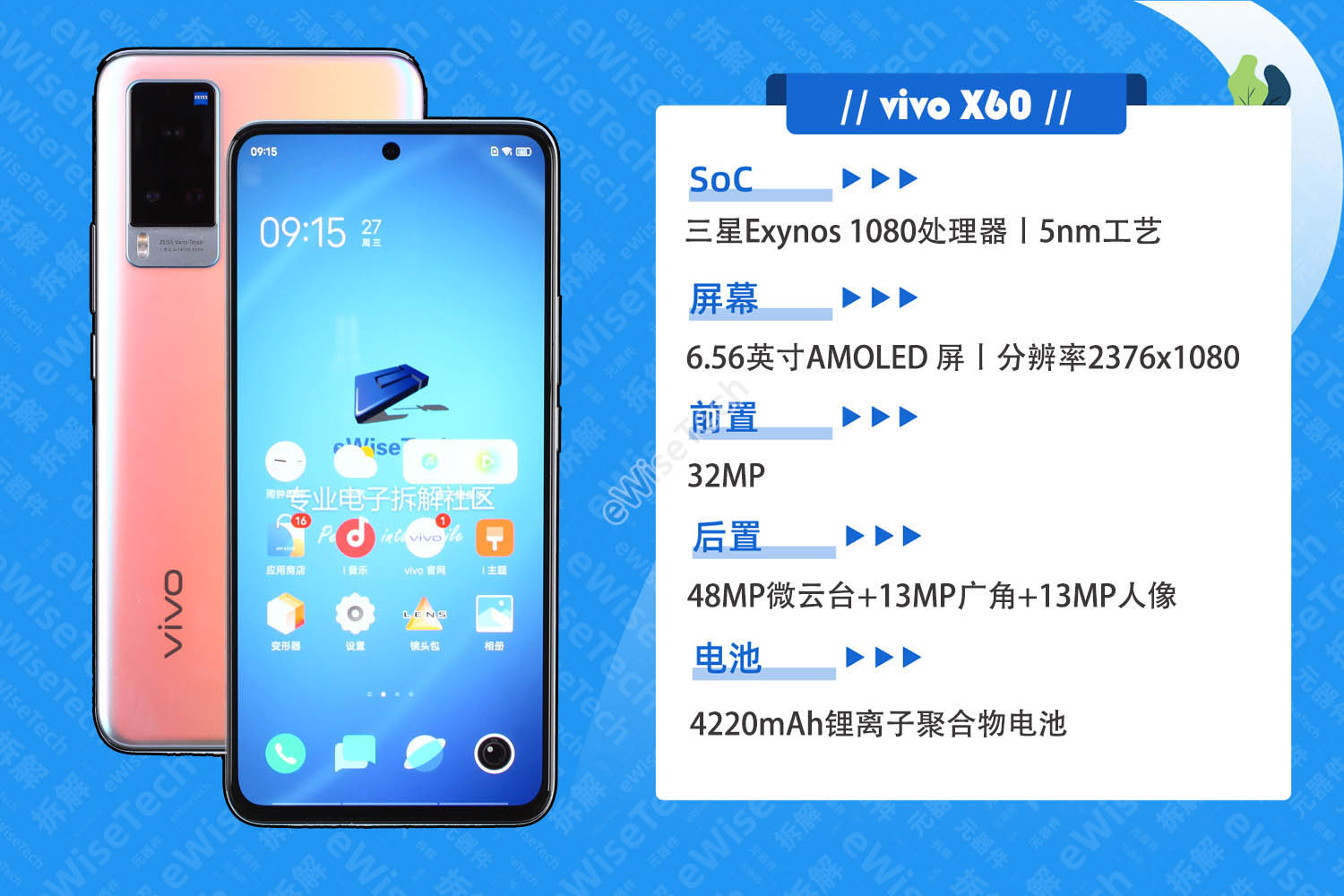 x60,是免不了要经过ewisetech的拆解,搭载三星exynos 1080处理器,以及