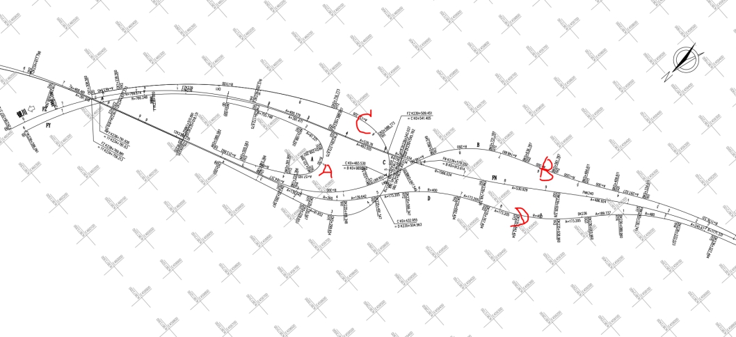 公路互通匝道3段式纵面线形,主线分流采用凹曲线,汇流