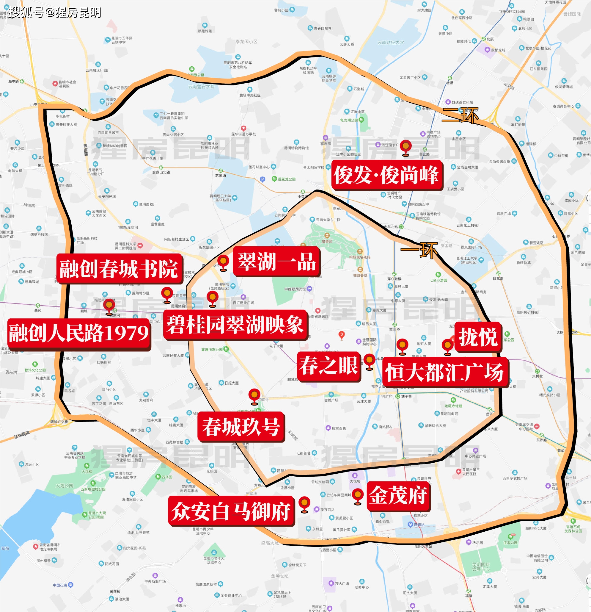 昆明二环内新增楼盘地图