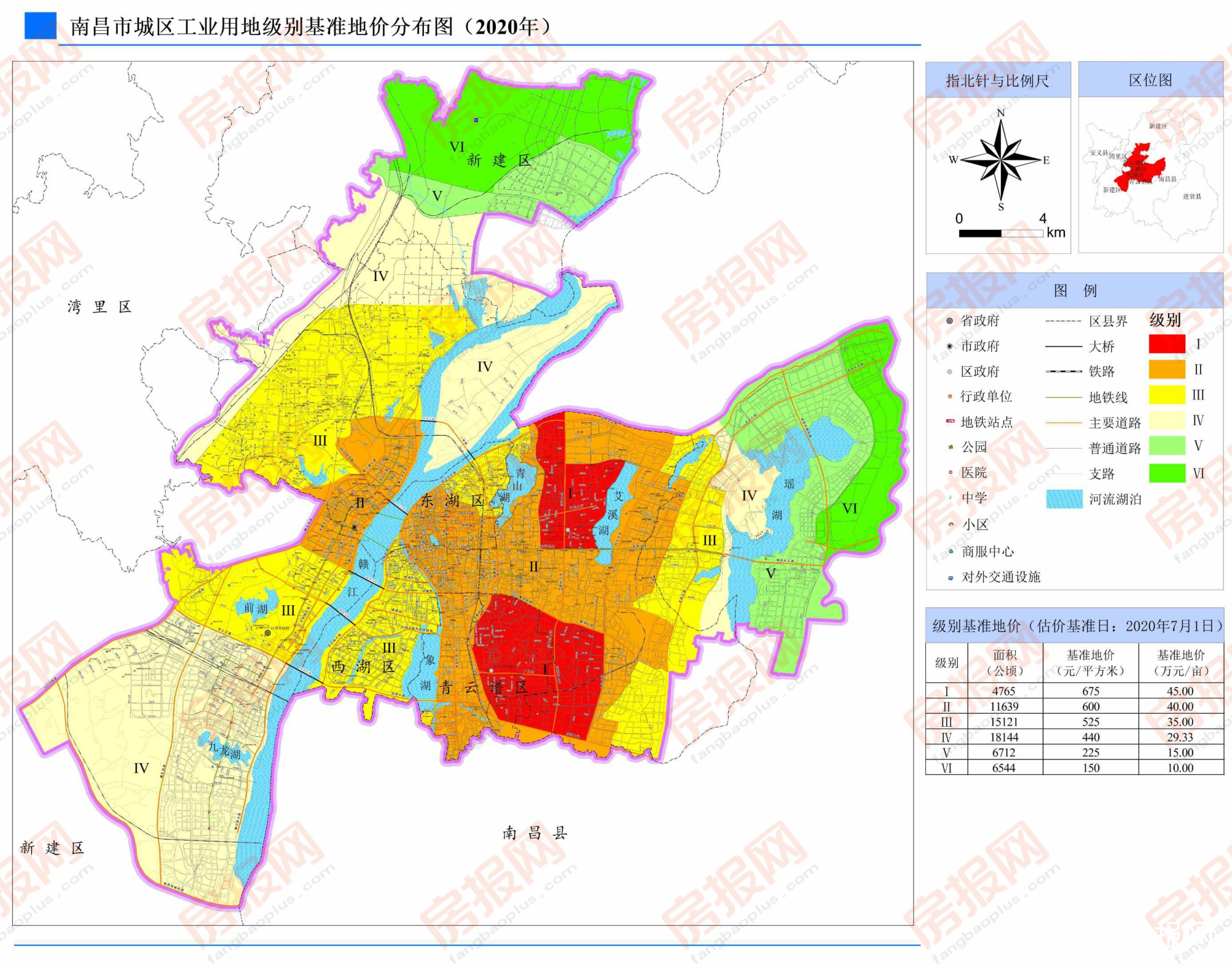 南昌2020年工业用地分布及基准价