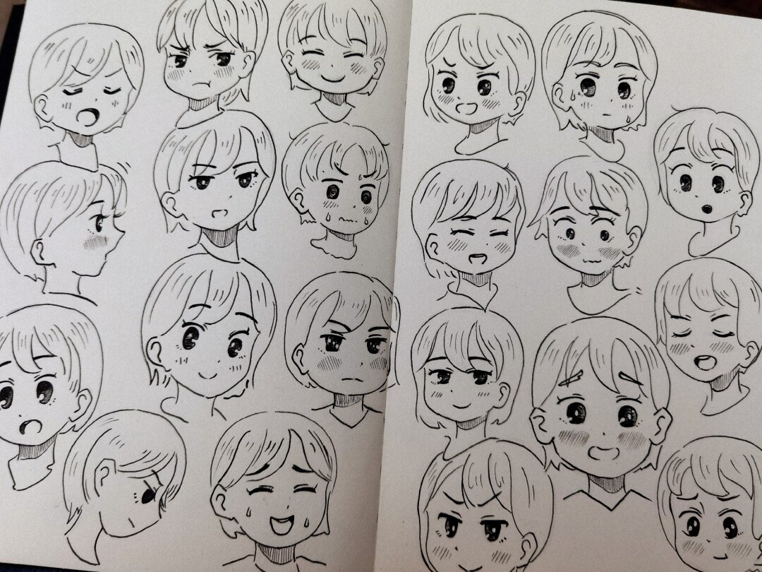 【素材】可爱的动漫表情—黑白手绘插画
