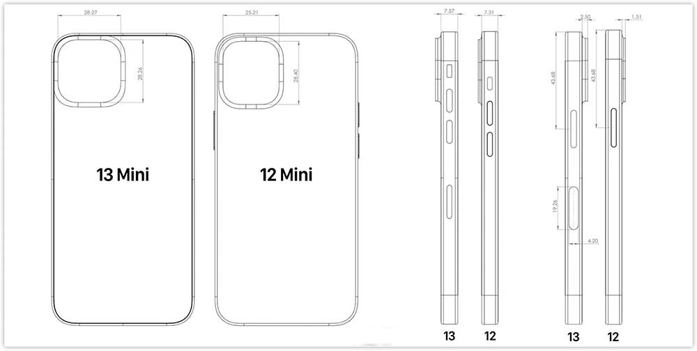 iphone 13全系外观曝光 缩小刘海,镜头厚度,分布大改