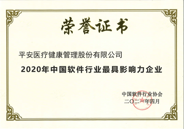 平安医保科技荣获"2020年中国软件行业最具影响力企业"荣誉