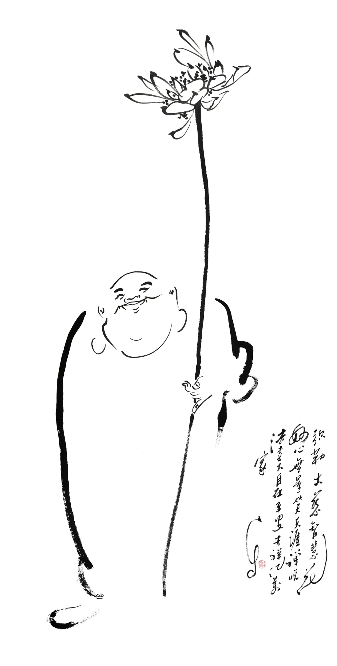 瓷瓶上画弥勒佛新水墨艺术作品1,有乐禅师在画弥勒佛为国手特色的同时