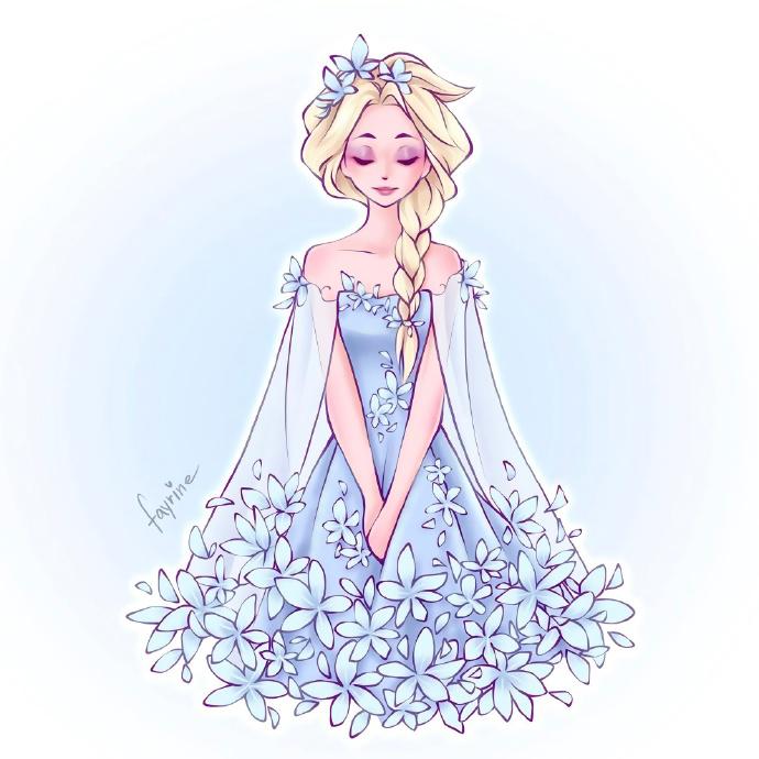 穿鲜花裙的迪士尼公主茉莉公主温柔唯美艾莎女王仙气满满