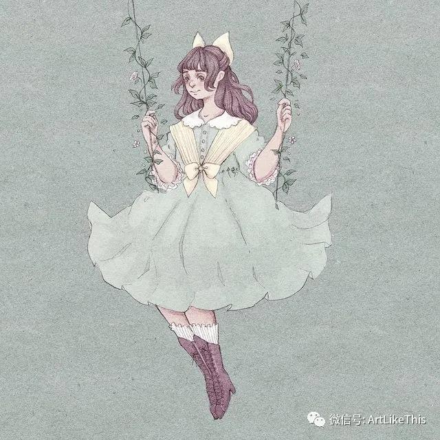 插画fairydropart笔下肉乎乎圆嘟嘟的蘑菇小精灵