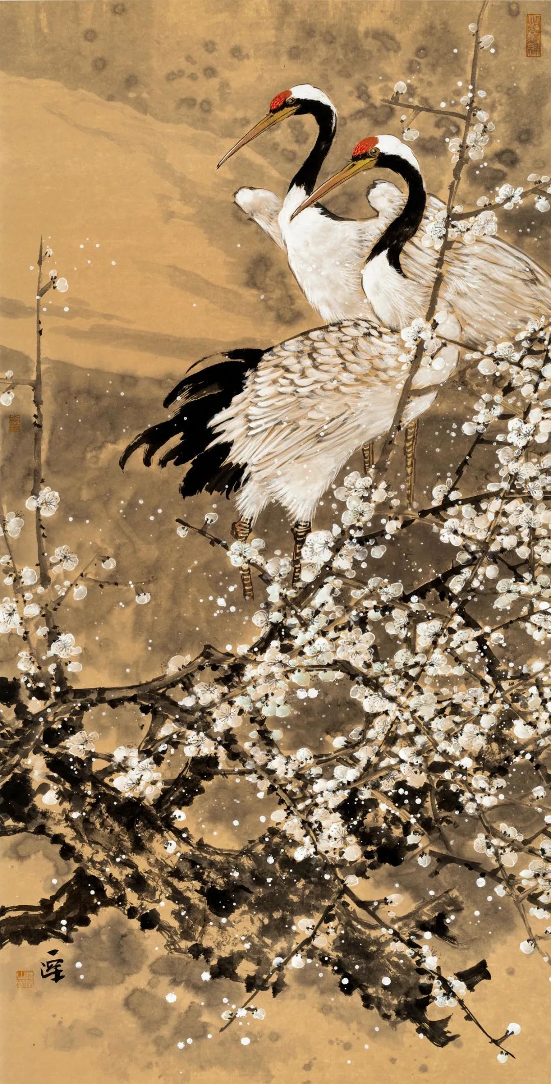 天寒有鹤守梅花8cm*68cm