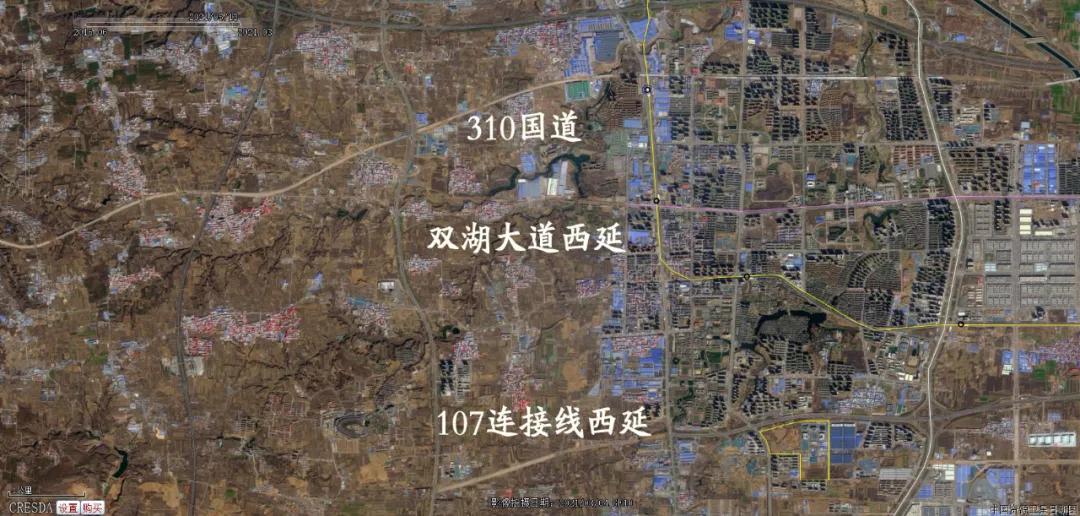 道路分别有三条,从北向南依次为310国道,双湖大道西延和107连接线西延