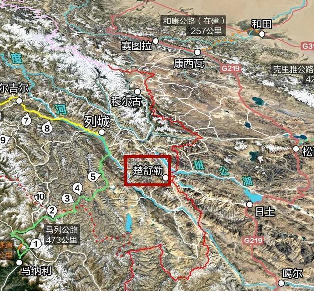 这张图上有楚舒勒,班公湖南岸地区,热钦沟,热钦山口等几个关键地名