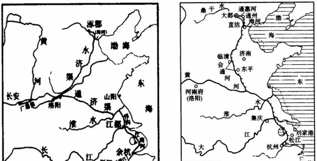上图_ 隋朝大运河(左),元朝大运河(右) 上图_ 郭守敬(1231年-1316年)