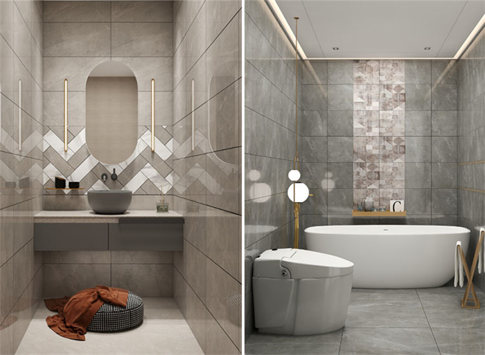 卫生间的主要大片采用浅灰色的瓷砖,使得整个空间看上去浑然一体.