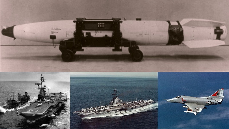 b43核弹和提康德罗加号航母,a-4攻击机b43战术核弹,可由多种战斗机
