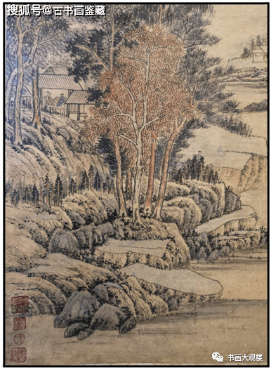 元代 王蒙 闲亭对弈图 (中堂)_山水画