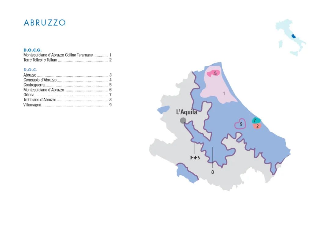 目前,阿布鲁佐大区有35,000多公顷的土地专门种植葡萄,其中近90%位于