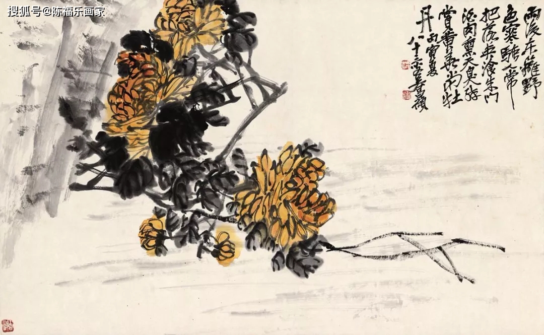 国画大师吴昌硕画的花卉菊花有种古朴的美